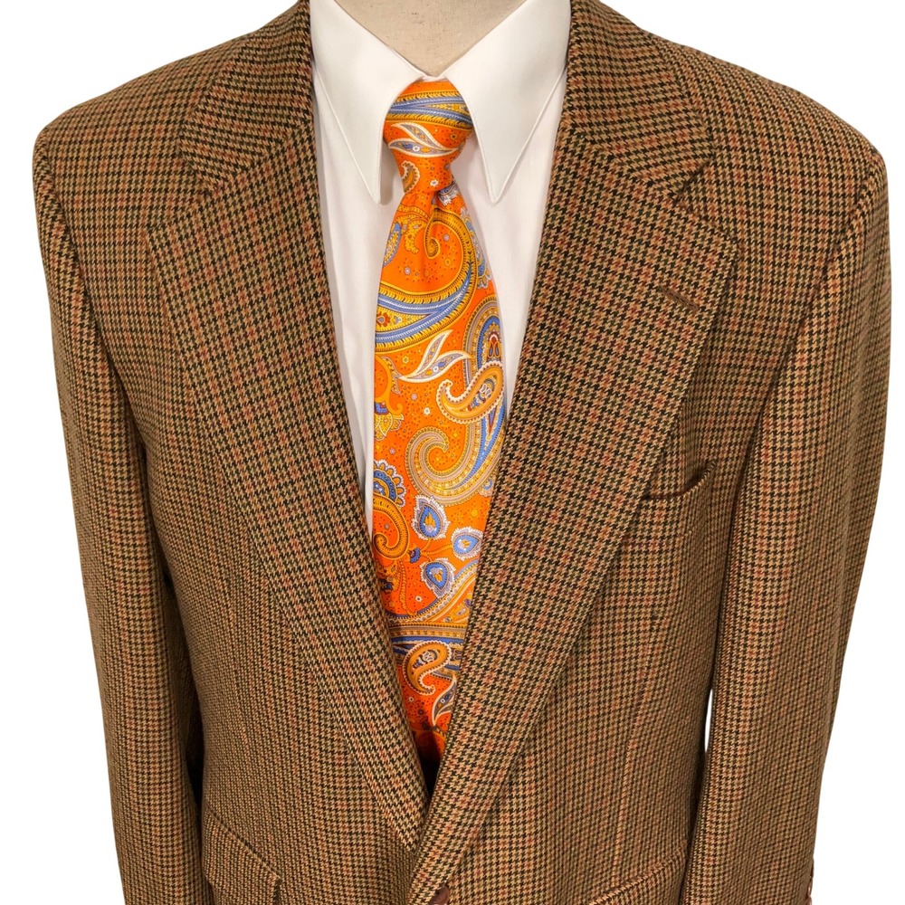 Paul Stuart Blazer Mens 44L Brown Houndstooth SB Edward Wool Cashmere Canada